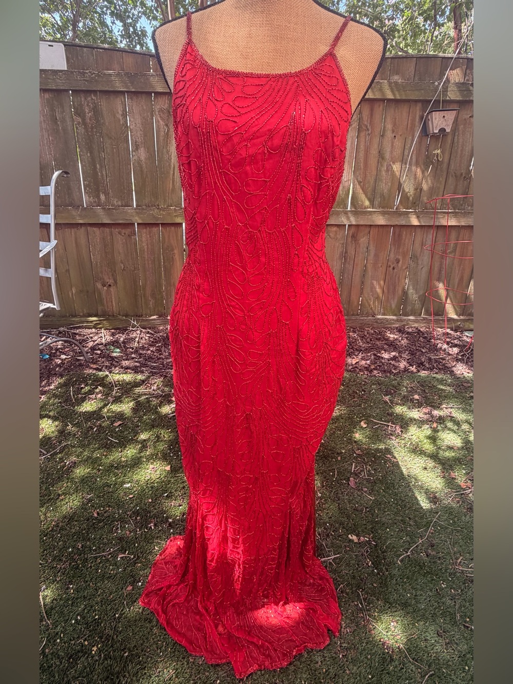 Stenay Red Beaded Slip Gown Vintage 90s Silk Beaded Dress homecoming dress